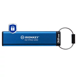 Kingston Technology IronKey Keypad 200 USB flash meghajtó 32 GB USB A típus 3.2 Gen 1 (3.1 Gen 1) Kék