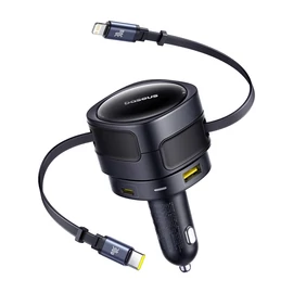 Baseus Enjoyment Max autós töltő USB-C + villámkábellel és USB-A + USB-C portokkal 90W Fekete