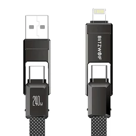 BlitzWolf BW-HDC7 4 az 1-ben USB-C+USB+Lightning kábel, 240W, 1.2m (fekete)