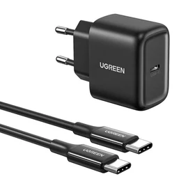 UGREEN CD250 hálózati töltő, 25 W, USB-C + USB-C–USB-C kábel, 2 m (fekete)