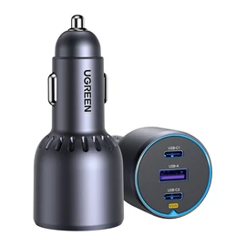 UGREEN EC703 autós töltő, USB + 2x USB-C, 75W (fekete)