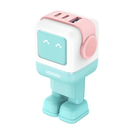 UGREEN Nexode RG (Robot GaN) hálózati töltő, USB + 2x USB-C, 65W (rózsaszín-kék)