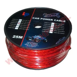 Autó Hi-Fi tápkábel, teljesen réz, 8 mm2, áttetsző piros