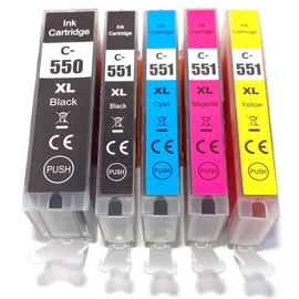 PGI-550XL + CLI-551XL (6496B005) festékpatron csomag, utángyártott, nagy kapacitású, Bk+B+C+M+Y