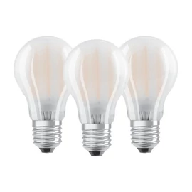 LED izzó, E27, gömb, matt filament (A60), 7 W, 806 lm, meleg fehér (2700 K), 3 db-os csomag