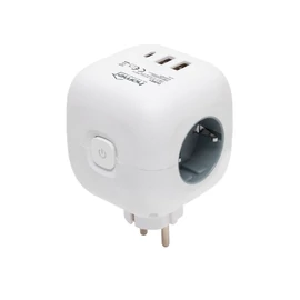 CUBE1 kocka elosztó USB töltővel, 3 aljzat gyermekvédelemmel, 1db USB C, 2db USB A, max. 3680 W