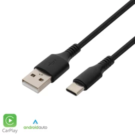 USBAC1 töltőkábel, USB-A / USB-C, 2.1A, 1m, szövött, fekete