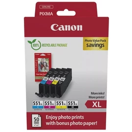 CLI-551XL Bk-C-M-Y (6443B006) tintapatron + fotópapír multipack, eredeti csomag