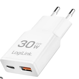 PA0348 hálózati töltő, Type-C + USB A, 30W, GaN, fehér