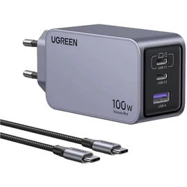 Nexode Pro x757 fali töltő, GaN, USB + 2x USB-C (szürke)+1,5m type-c