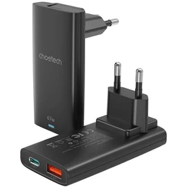 PD6011 67W Dual-Port Portable GaN Adapter Black töltő, HU adapterrel-Bontott