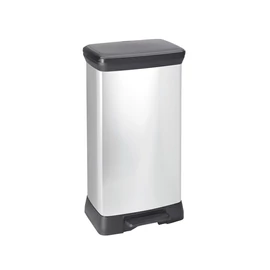Szemeteskuka pedálos fémhatású műanyag 50 literes fekete/ezüst Deco Bin_Curver
