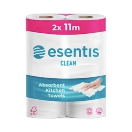 Háztartási papírtörlő kéztörlő 2 rétegű 50 lap/tekercs 2 tekercs/csomag Esentis clean fehér