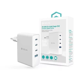 Devia ST121430 Extreme Speed Series 100W GaN PD USB+3xType-C fehér hálózati gyorstöltő adapter