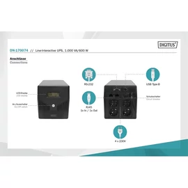 DIGITUS DN-170074 1000VA LCD szünetmentes tápegység