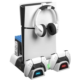 Froggiex FX-P5-C4-W PS5/PS5 Slim/PS5 Pro multifunkciós ventilátoros állvány + headset tartó