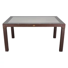 IRIS GF-220BR ECO barna műanyag kerti asztal rattan üveglappal 90x150cm