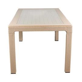IRIS GF-810C ORIGINAL CAPPUCCINO műanyag kerti asztal rattan üveglappal 90x150cm