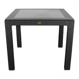 IRIS GF-820A ORIGINAL antracit műanyag kerti asztal rattan üveglappal 90x90cm