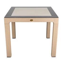 IRIS GF-820C ORIGINAL CAPPUCCINO műanyag kerti asztal rattan üveglappal 90x90cm