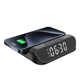 IRIS DC-130-B-Qi 15W Qi vezeték nélküli töltővel, ébresztő funkcióval fekete digitális óra