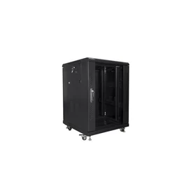 Lanberg FF01-6615-12B 19" 15U SZÉL:600mm MÉLY:600mm MAG:848mm lapraszerelt üvegajtós fekete rack szekrény