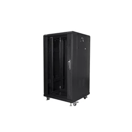 Lanberg FF01-6622-12B 19" 22U SZÉL:600mm MÉLY:600mm MAG:1159mm lapraszerelt üvegajtós fekete rack szekrény