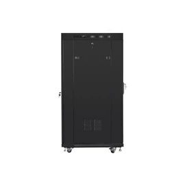Lanberg FF01-8027-12BL 19" 27U SZÉL:800mm MÉLY:1000mm MAG:1431mm lapraszerelt LCD üvegajtós fekete rack szekrény