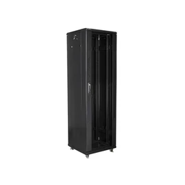 Lanberg FF01-6642-12B 19" 42U SZÉL:600mm MÉLY:600mm MAG:2047mm lapraszerelt üvegajtós fekete rack szekrény
