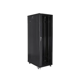Lanberg FF01-8042-12B 19" 42U SZÉL:800mm MÉLY:1000mm MAG:2047mm lapraszerelt üvegajtós fekete rack szekrény
