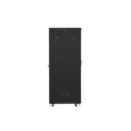Lanberg FF01-8842-12B 19" 42U SZÉL:800mm MÉLY:800mm MAG:2047mm lapraszerelt üvegajtós fekete rack szekrény