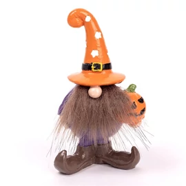 IRIS polirezin orrszakáll, álló, halloween tökkel, narancssárga sapkában, lila ruha 13,1cm