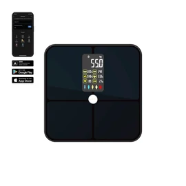 AENO ABS0002S BS2S testmérleg, 180 kg-ig terhelhető, SMART funkciók, profilok, BMI index elemzés, színes kijelző