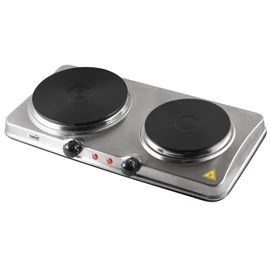 Home HG R 04SS hordozható elektromos főzőlap, dupla, teljesítmény 1000 W + 1500 W, Ř15 cm + Ř18 cm főzőfelület, rozsdamentes készülékház