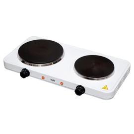 Home HG R 02WH hordozható elektromos főzőlap, dupla, teljesítmény 1000 W + 1500 W, Ř15 cm + Ř18 cm főzőfelület, zománcozott készülékház, fehér
