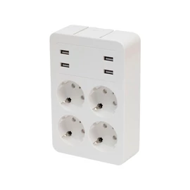 Home NV 4 USB tálcás USB-s elosztó, 4 földelt aljzat, 4 USB aljzat össz 2,4A, elforgatható csatlakozódugó, max.3680W