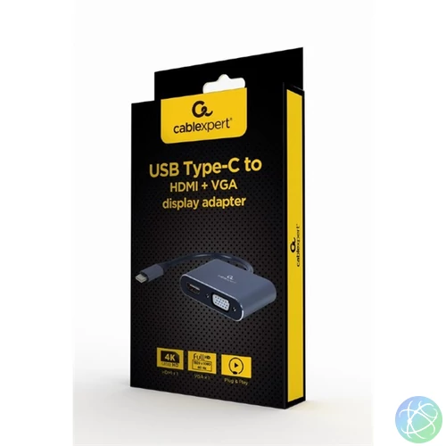 GEMBIRD USB Adapter USB-C - HDMI + VGA display, 4K@30Hz, M/F, fekete
