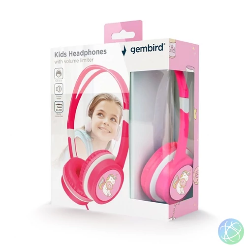 GEMBIRD Headset, Jack, Gyerek fejhallgató hangerő-szabályozóval, rózsaszín/pink