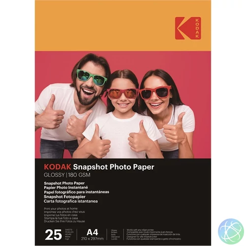 KODAK Snapshot fotópapír, fényes, A4, 21x29,7cm, 180g, 25db