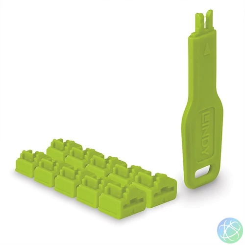 LINDY Dugó biztonsági, Port Blocker, RJ45 + kulcs, zöld (10db dugó + 1db kulcs)