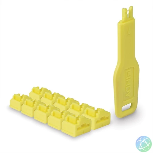 LINDY Dugó biztonsági, Port Blocker, RJ45 + kulcs, sárga (10db dugó + 1db kulcs)