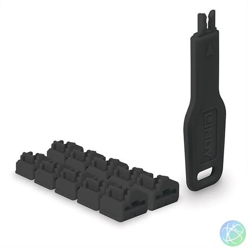 LINDY Dugó biztonsági, Port Blocker, RJ45 + kulcs, fekete (10db dugó + 1db kulcs)