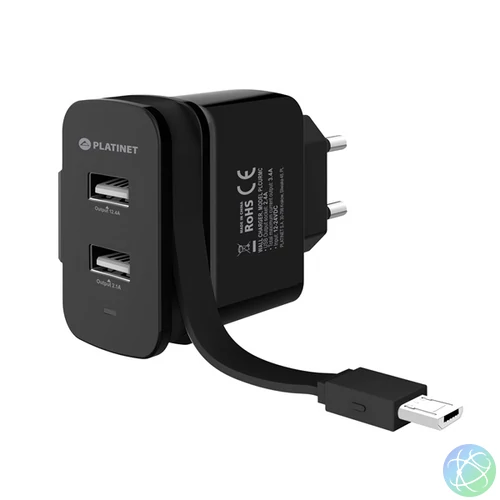 PLATINET Fali töltő, 2x USB, Micro USB kábellel