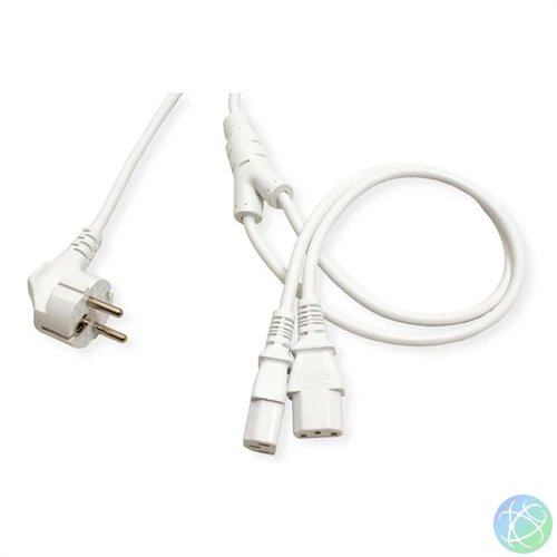 ROLINE Y-Tápkábel Schuko - 2x C13,   2m, fehér