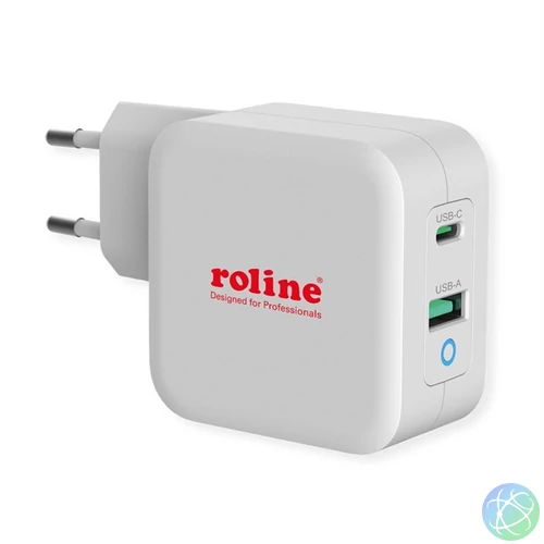 ROLINE Fali töltő, 1x USB3.0 USB-A + 1x USB-C, 65W, fehér