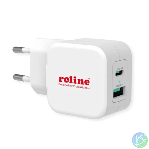 ROLINE Fali töltő, 1x USB-A QX3.0 A 1x USB-C Power IQ, 20W, fehér