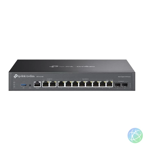 TP-LINK OMADA Vezetékes VPN Router 2xWAN/LAN(2500Mbps)+ 8xWAN/LAN(1000Mbps) + 2xSFP + 1xUSB + 1xkonzol port, ER7412-M2