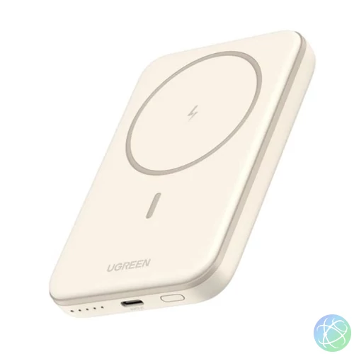 UGREEN Power Bank hordozható töltő, mágneses, vezeték nélküli töltés,  5000mAh, 15W, fehér