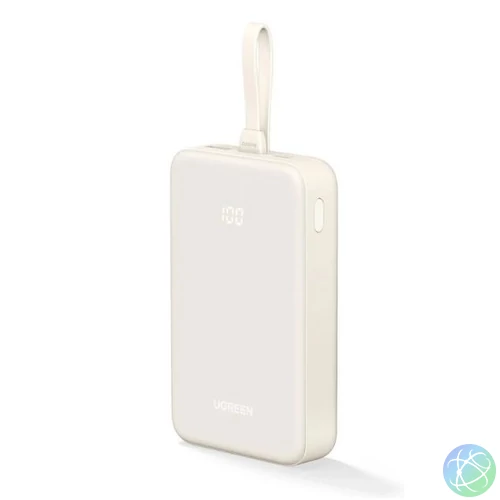 UGREEN Power Bank hordozható töltő, 20000mAh, beépített kábelllel, fehér