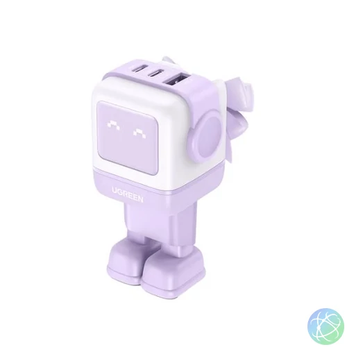 UGREEN hálózati töltő Uno robot, RG, 65W, 3 Port, GaN, rózsaszín, lila